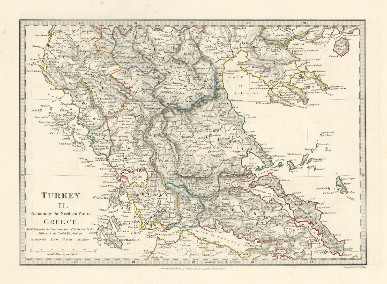 GREECE.Corfu Ionian Euboea Kephalonia Saloniki Lepanto Ioannina.SDUK 1844 map